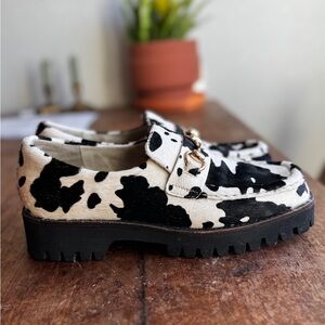Cow Print Loafers with Gold Bit Accent - intentionally blank